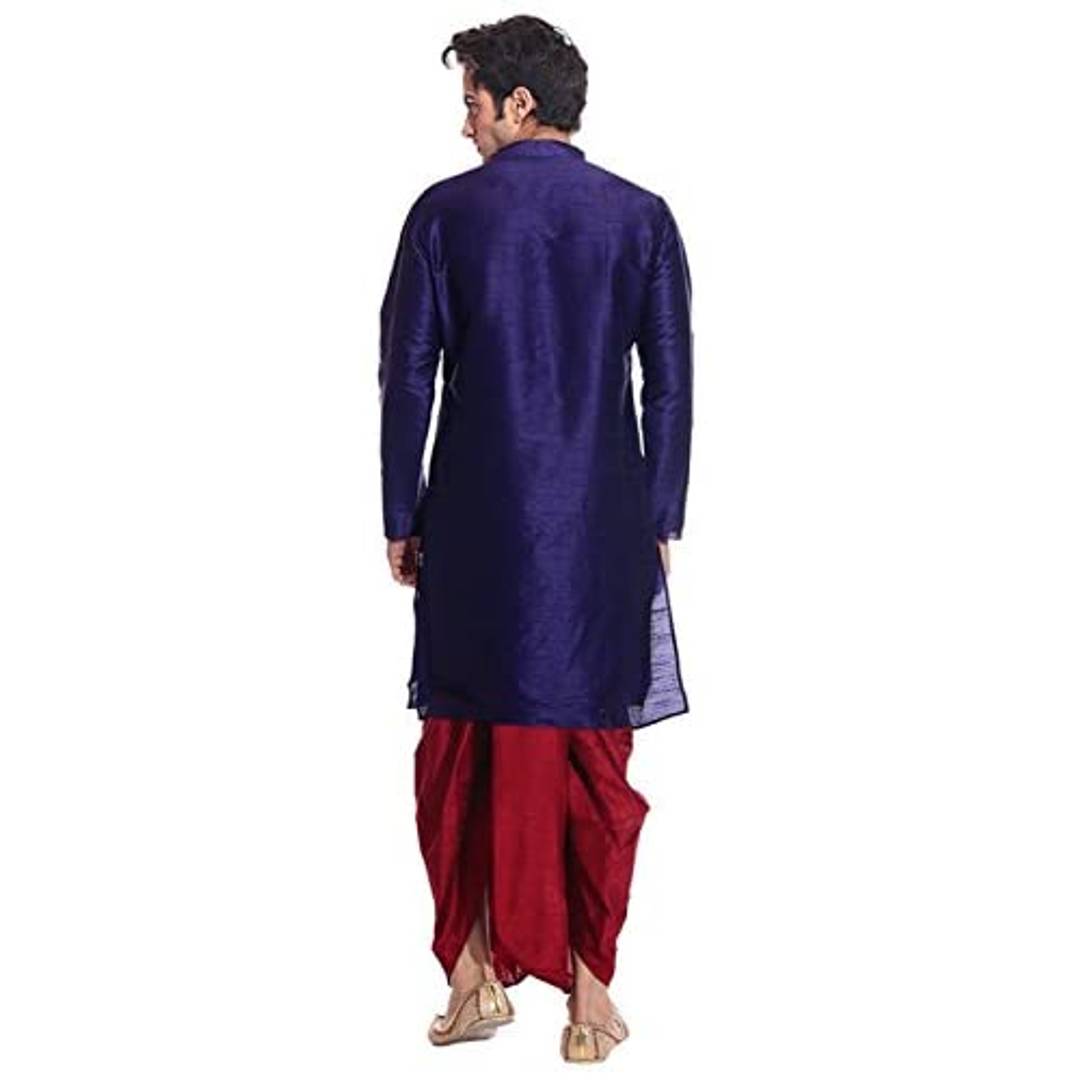 Mag Men's Navy Blue kurta Red Dhoti